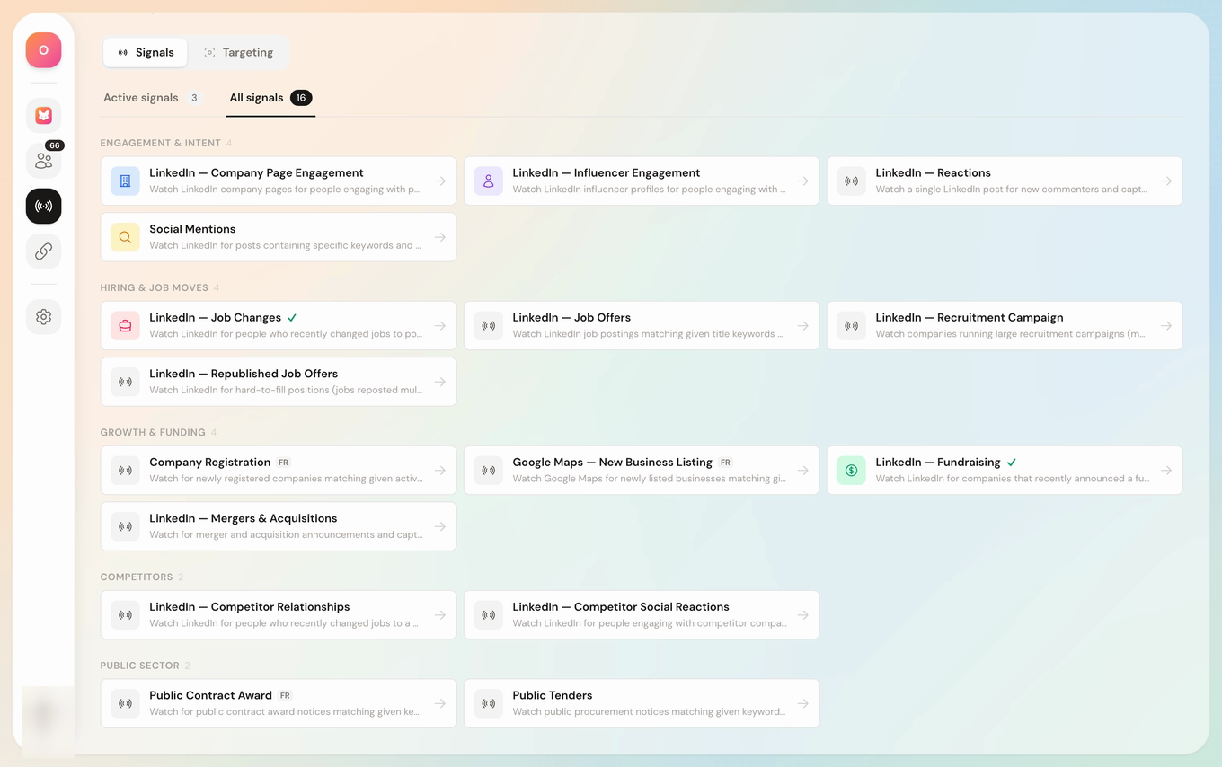 Max signal library grouped by the events and behaviors it monitors