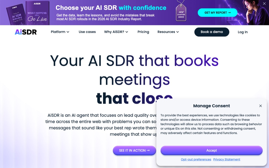 Archived public vendor-page capture for AiSDR; verify the current page