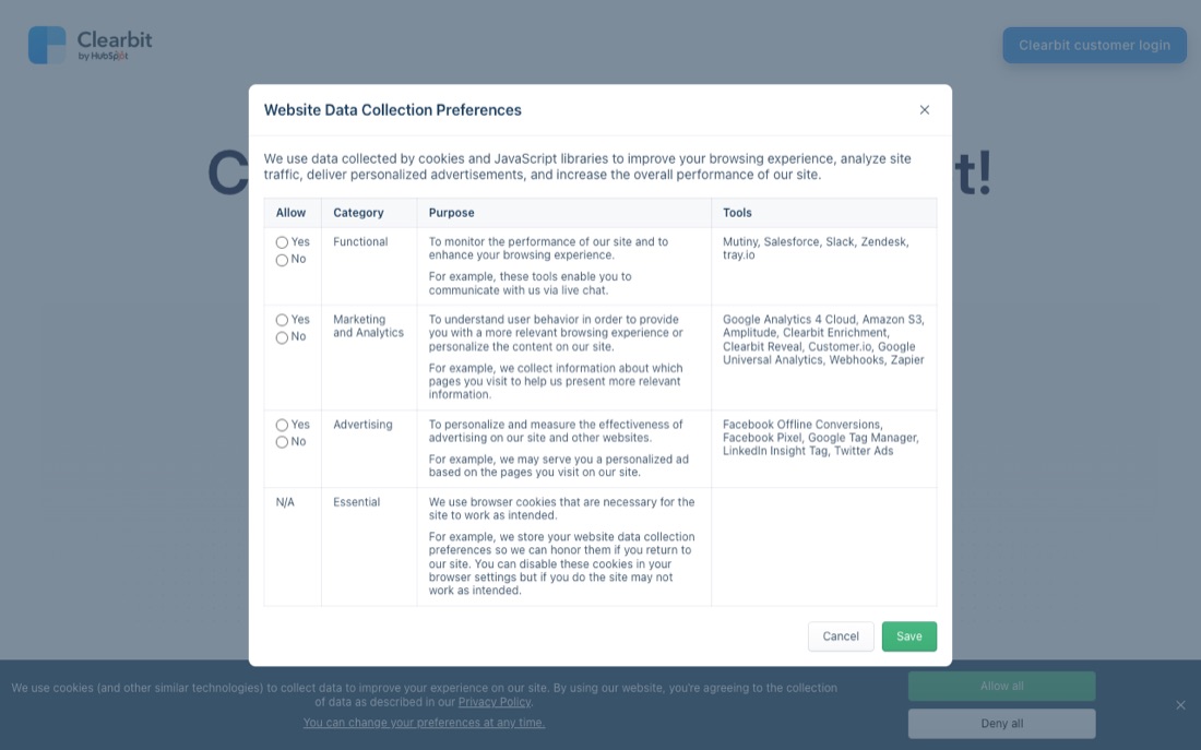 Clearbit (HubSpot Breeze) homepage