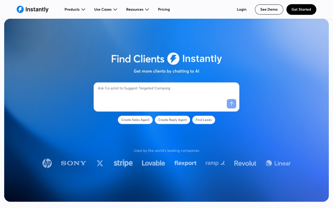 Instantly homepage