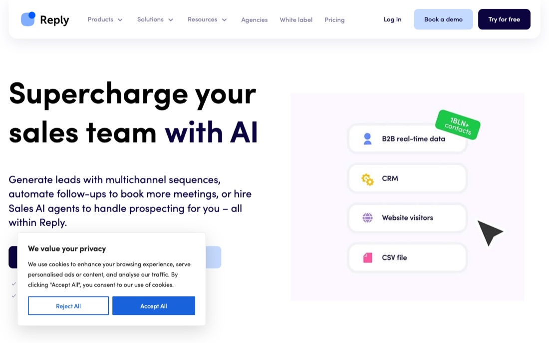 Reply.io homepage