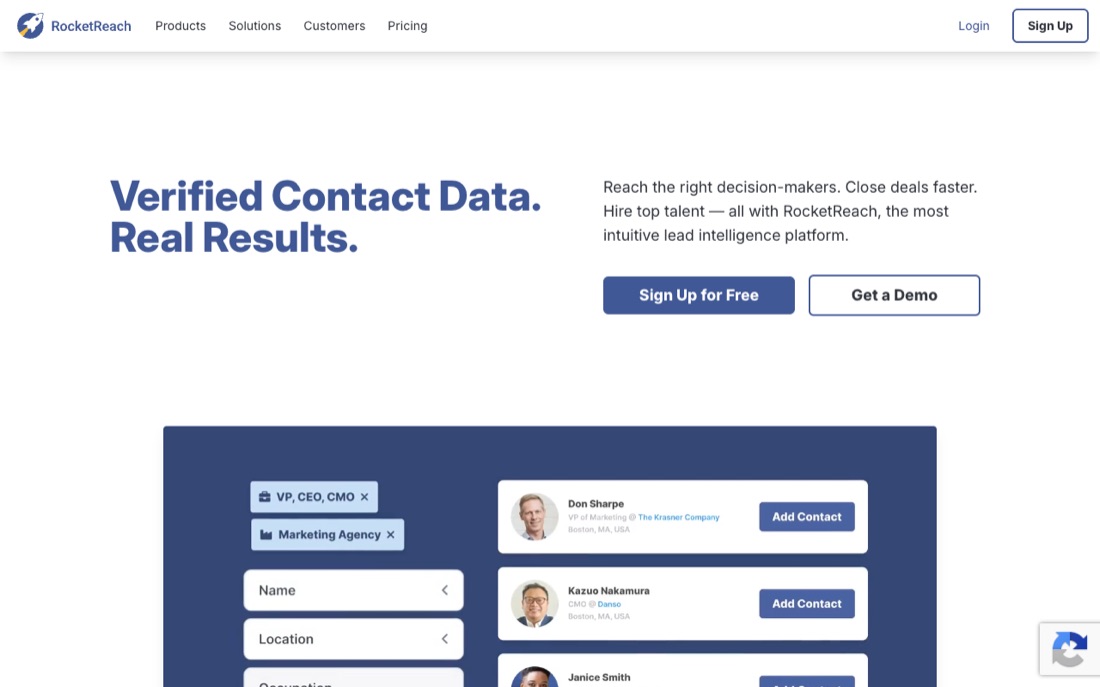 RocketReach homepage